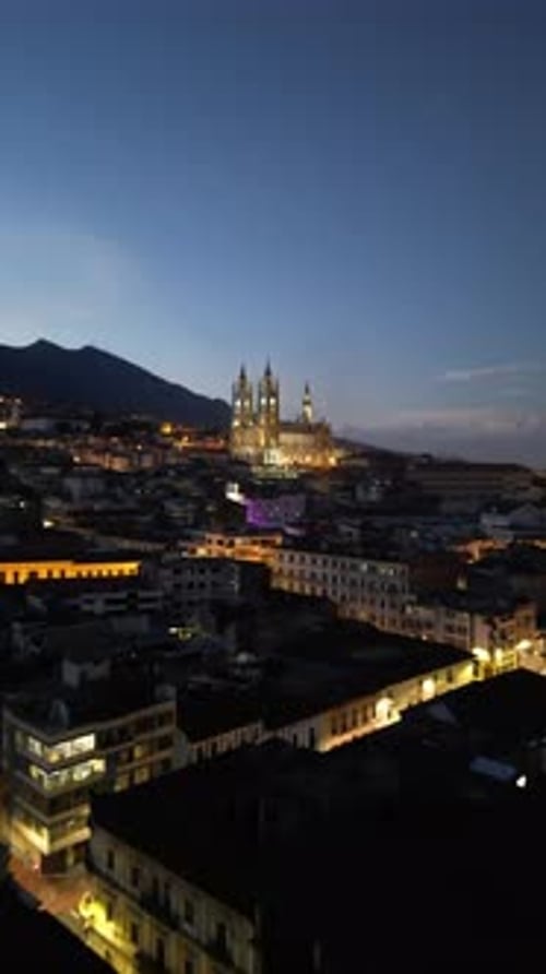 Aerial shot of quito church. Basilica of the National Vow in the historic center of QUITO