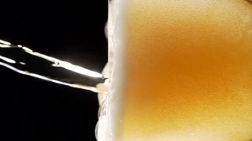 Golden Beer Pouring Into a Glass Close Up