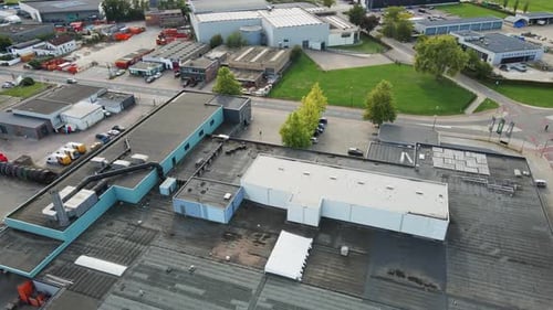 Aerial of a beautiful industrial zone with factories and warehouses