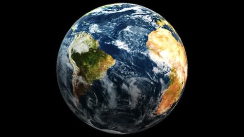 Rotating Earth Globe with Detailed Continents and Moving Clouds
