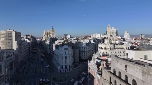 Aerial view of Metropolis Building, Madrid, Spain.