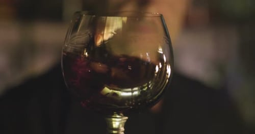 sommelier in winery pouring italian red wine in glass in slow motion