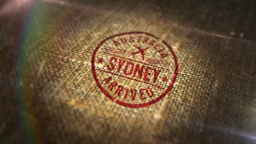 Sydney Australia arrived sign stamp on linen sack