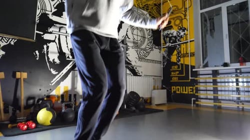 Young Afro American Sportsman Skipping with a Jump Rope at Modern Gym Athletic Black Guy Doing