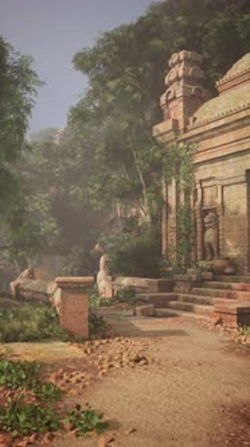 Ancien temple cambodgien enveloppé dans la brume de la jungle