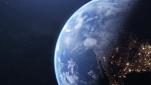 Cinematic view of planet earth , day and night transition