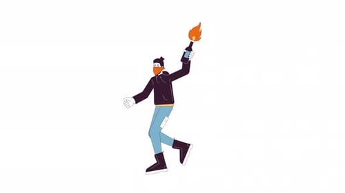 Flat Design Animation of Person Throwing Molotov Cocktail