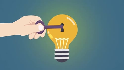 Hand Unlocks Idea Lightbulb Key Animation