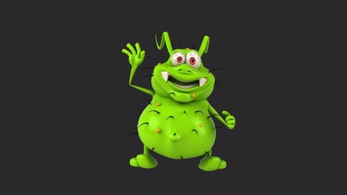 Fun 3D cartoon bug saying hi (with alpha channel)