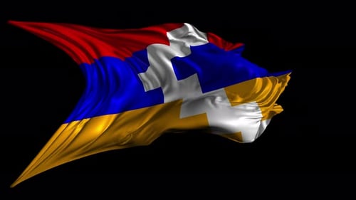 Waving Artsakh National Flag Realistic Fabric Animation