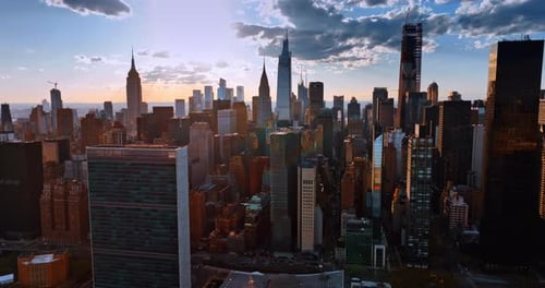 The variety of skyscrapers, high-rise buildings in the dense architecture of New York.