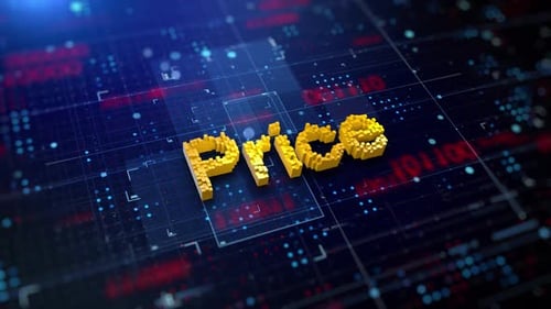 Futuristic 3D Pixelated Price Text on Digital Technology Grid