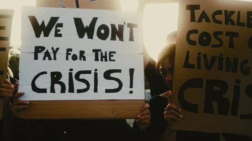 People protesting against financial crisis and global inflation - Economic justice activism concept