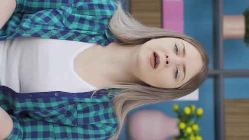 Vertical video of Sick woman with rapid breathing. The woman cannot control her breathing.