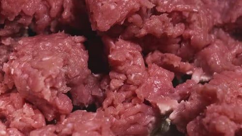 Close-up View, Seasoning Minced Meat With Salt, Adding Salt to Minced Turkey Meat - Steady Shot