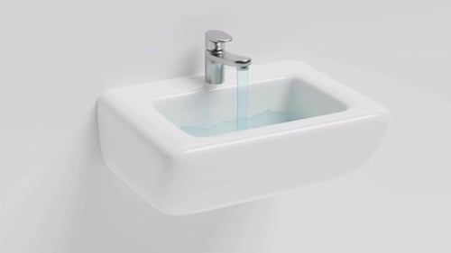 Water flows from bathroom sink faucet