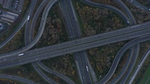 Aerial view of a complex highway interchange, Belgium.