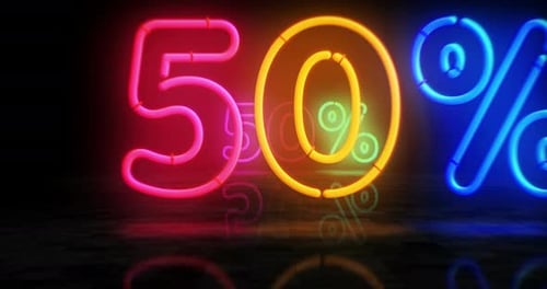 Neon 50% Discount Sale Promotion Sign Animation
