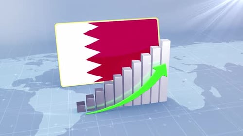 Bahrain Flag With Increasing Bar Chart Graph And Arrow Green