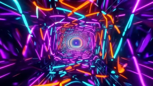 Abstract Neon Light Tunnel with Glowing Colorful Lines