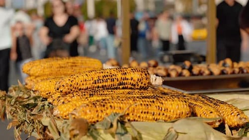 Popular Street Food in Istanbul: Roasted Corn and Chestnuts in Cart.