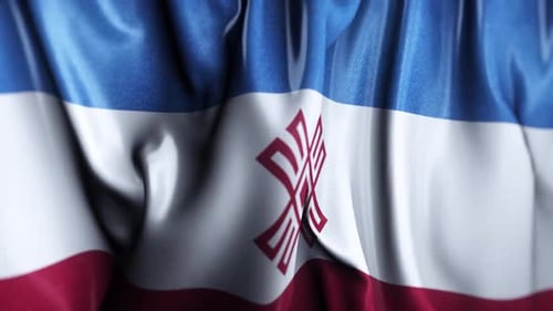 Realistic Waving Flag with Abstract Red Symbol Loop