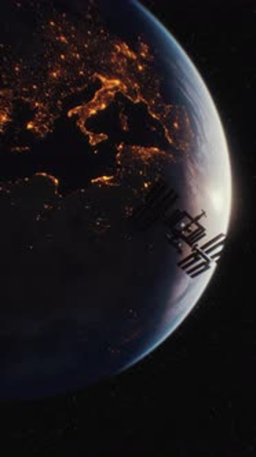 International Space Station in Outer Space Over the Planet Earth Orbit