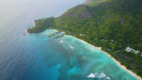 Aerial drone view of travel destination exotic beach resort in the Seychelles Islands.
View of the t