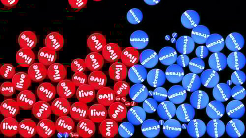 Live stream icons falling animation on transparent background – repeated Live stream filling.