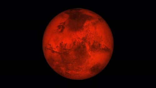 Planet im Weltraum, globale Welt am Himmel, rotiert auf dem Mars