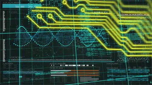 Animation of dna strand and scientific data processing with circuit board