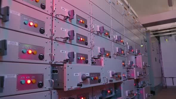 Electrical Control Room with Blinking Lights and Switches, Industrial ...
