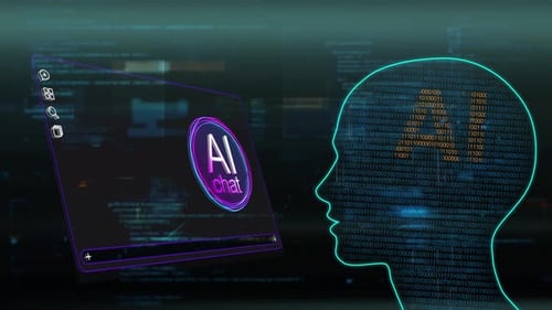 Futuristic AI Chat Interface with Binary Human Head Animation