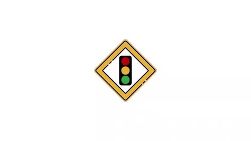 Animated Flat Design Traffic Light Sign with Color Change