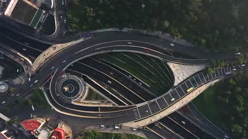 Aerial Hyperlapse Capturing the Busy Traffic Flow Around Fuente de Petroleos in Mexico City