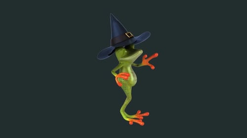 Divertido baile de ranas brujas de dibujos animados en 3D (con canal alfa)