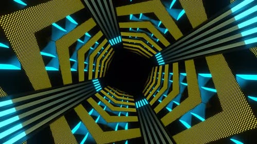 Yellow And Blue Neon Endless Arrow Tunnel Background Vj Loop In 4K