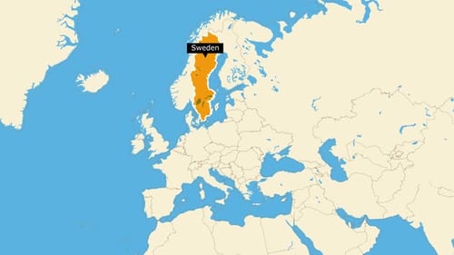 Animated World Map Zoom to Sweden Highlight