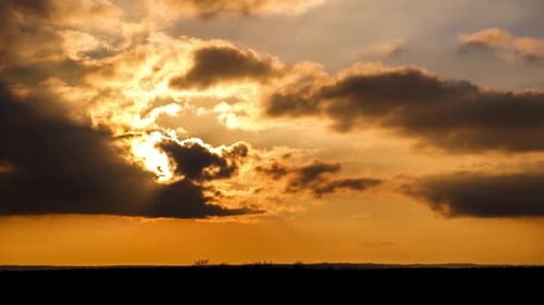 Dramatic Sunset with Clouds and Silhouetted Trees