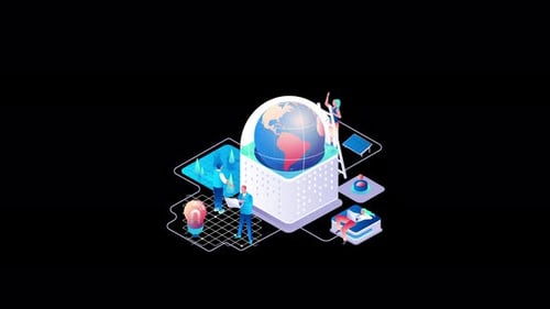 Représentation 3D moderne de la collaboration technologique mondiale