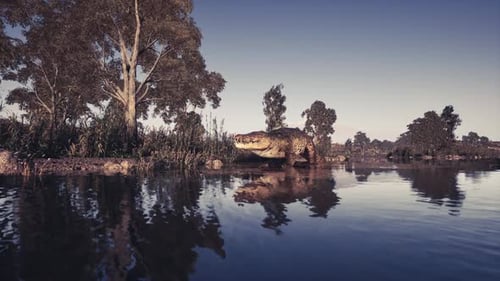 Crocodile se reposant près de la rive au crépuscule dans un habitat naturel