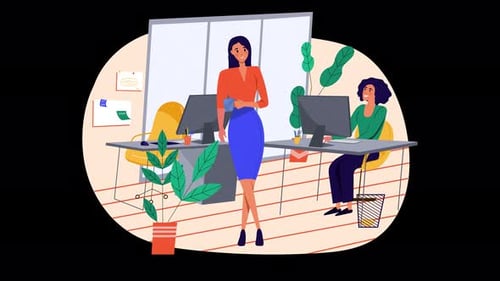 Scène de bureau moderne avec deux femmes travaillant