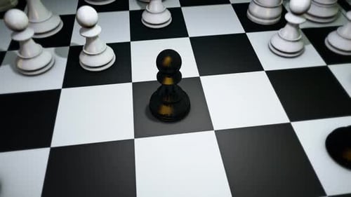 3D Animated Black Chess Pawn on Chessboard