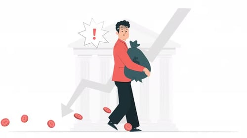 Man walking while losing money, economic crisis, inflation animation 4k
