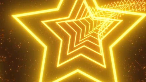 Flying Slowly Through Bright Glowing Gold Sparkle Yellow Star Tunnel