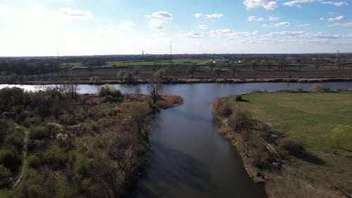 Aerial view of the lake in lower silesia. Bajkal, Siechnice