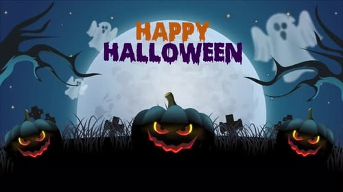 Happy Halloween Celebration with Animated Pumpkins and Ghosts