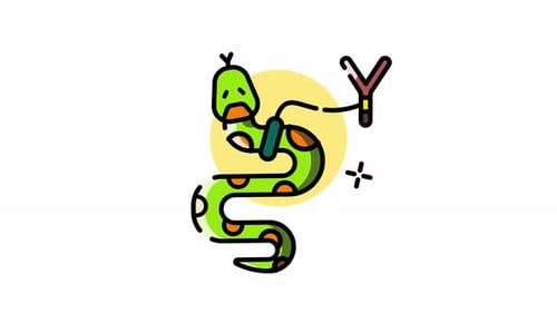 Animated Minimalist Icon of a Snake and Slingshot