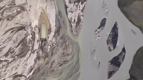 Aerial view of glacial river patterns, Iceland.