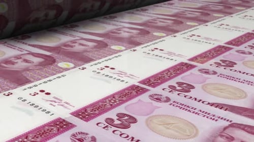 3 billets de somoni tadjiks sur une machine à imprimer